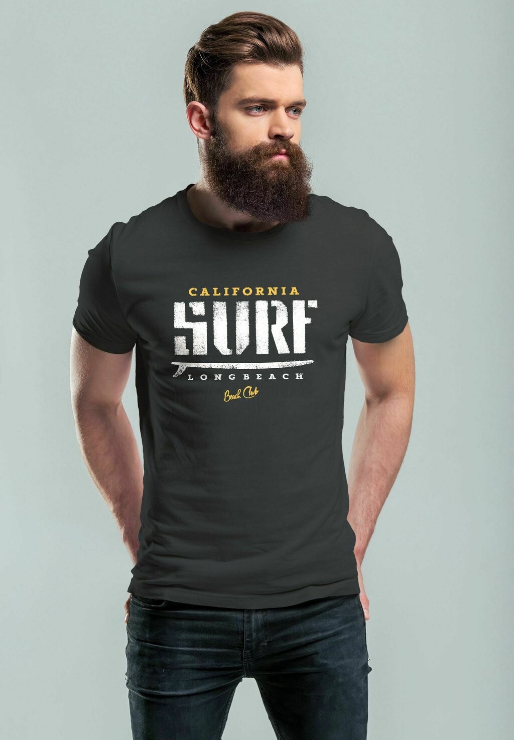 

Футболка с принтом SURF WESTCOAST CALIFORNIA Neverless, серый