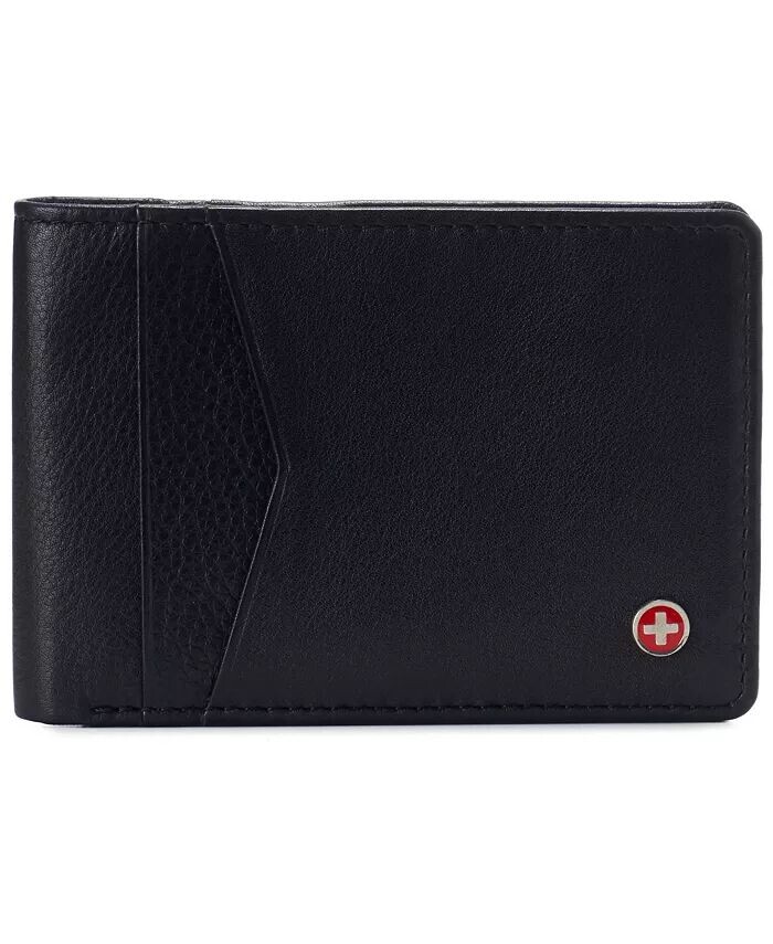 

Мужской тонкий складной кошелек RFID Safe Bifold из натуральной кожи с идентификационным окном Alpine Swiss, черный