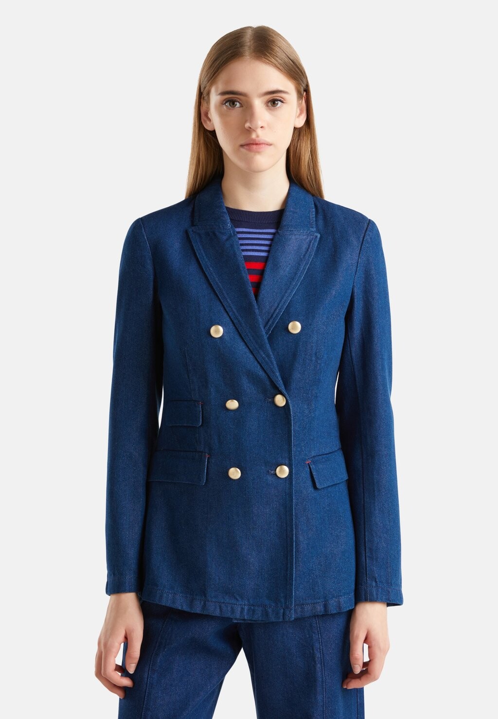 

Блейзер DOUBLE-BREASTED PEA NON-STRETCH FLAP POCKETS AND PEAK LAPELS.. United Colors of Benetton, синий