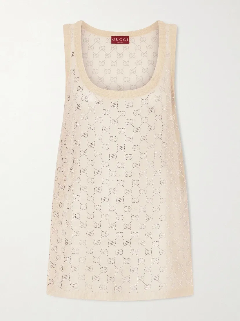 Вязаный шелковый топ, украшенный кристаллами GUCCI, розовый