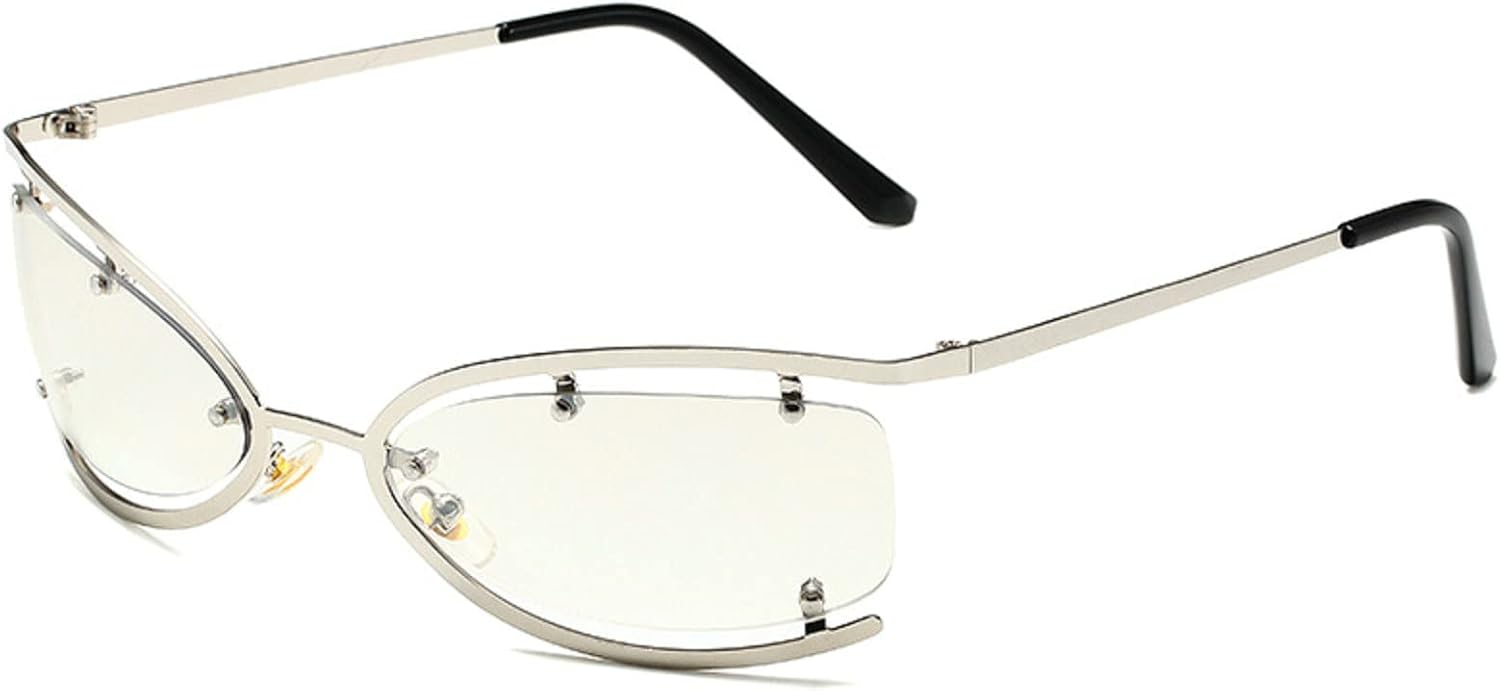 

Модные панк-солнцезащитные очки в стиле Y2K для женщин и мужчин, дизайнерские овальные солнцезащитные очки-маска с защитой от УФ-излучения UV400, серебристые mincl, Silver