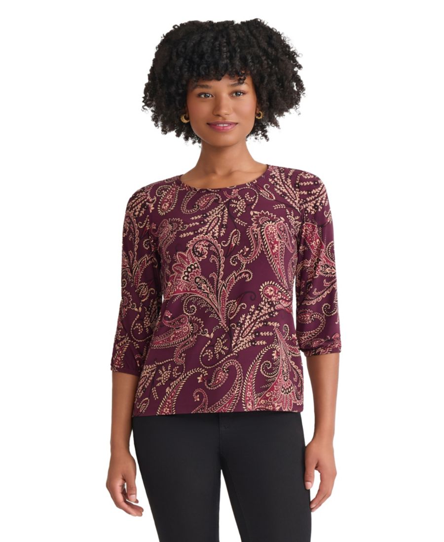 

Укороченный топ с рукавами 3/4 и круглым вырезом Jones New York, Wine Plum Multi