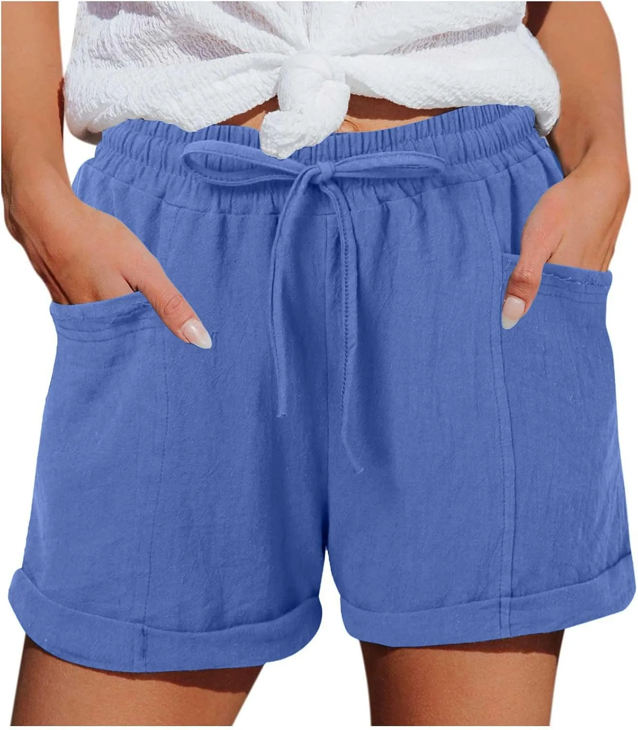 

Льняные шорты для женщин с высокой талией и эластичным поясом