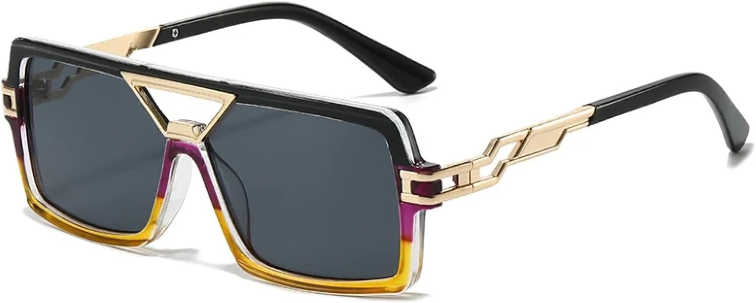 

Модные солнцезащитные очки с двойной перемычкой для женщин, ретро-очки с градиентными линзами, защита от УФ-излучения UV400 для мужчин, трендовые и уникальные солнцезащитные очки TVTBBVV, Black Yellow Gray