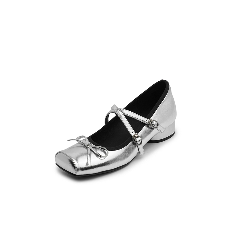 Туфли Мэри Джейн на массивном каблуке для женщин Yeezyy Reezy, Silver