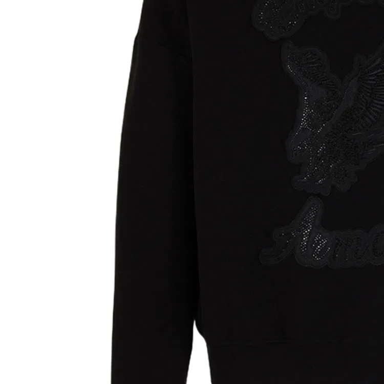 Свитшот оверсайз из двойного джерси с патчем Clubwear и вышивкой стразами EMPORIO ARMANI, Black — фото 4