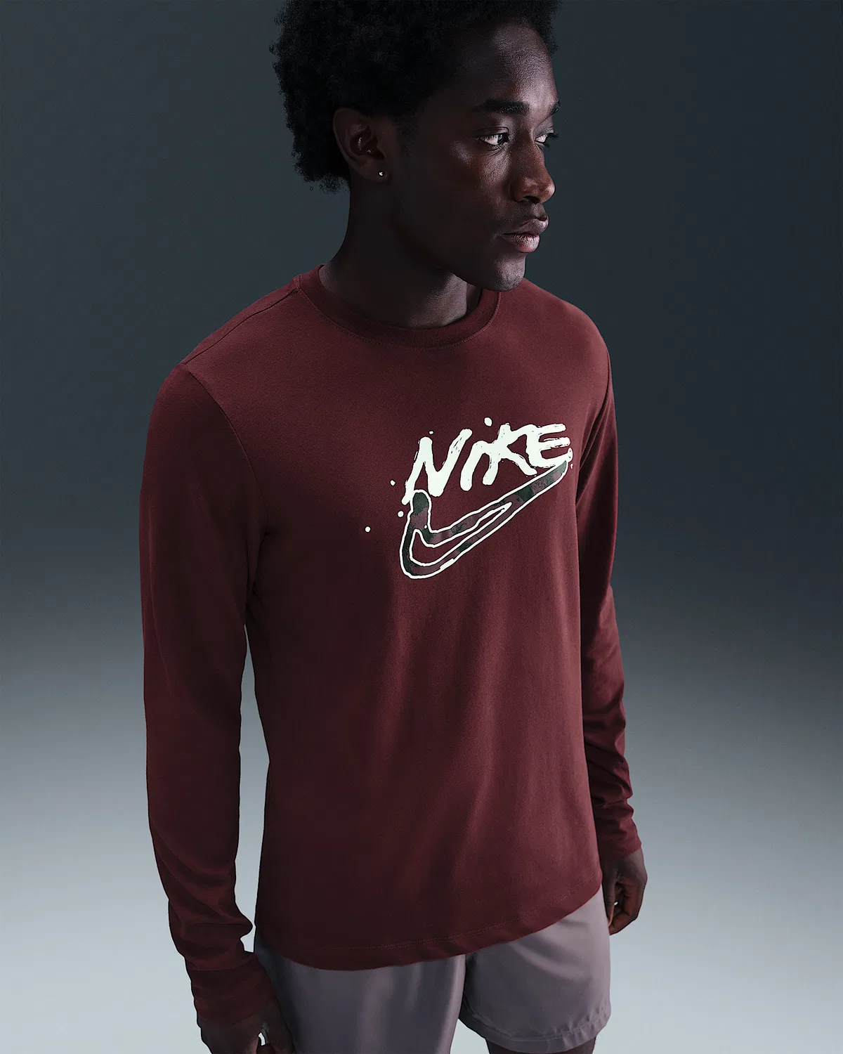 Мужская длинная футболка Dri-FIT Nike, Dark Team Red