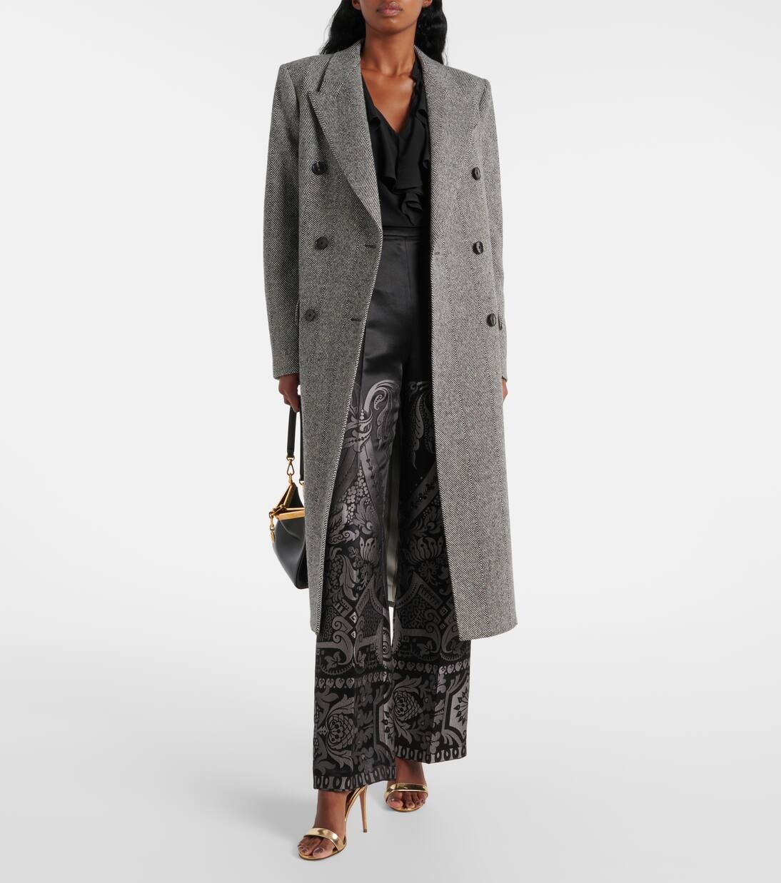 Брюки широкого кроя из смесового шелка с принтом Etro, цвет multicolor on grey base — фото 2