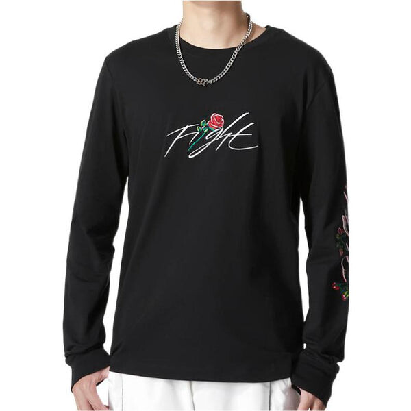 Толстовка Men's Nike Sleeve Side Flowers Logo Printing Round Neck Long Sleeves Black, черный — фото 3