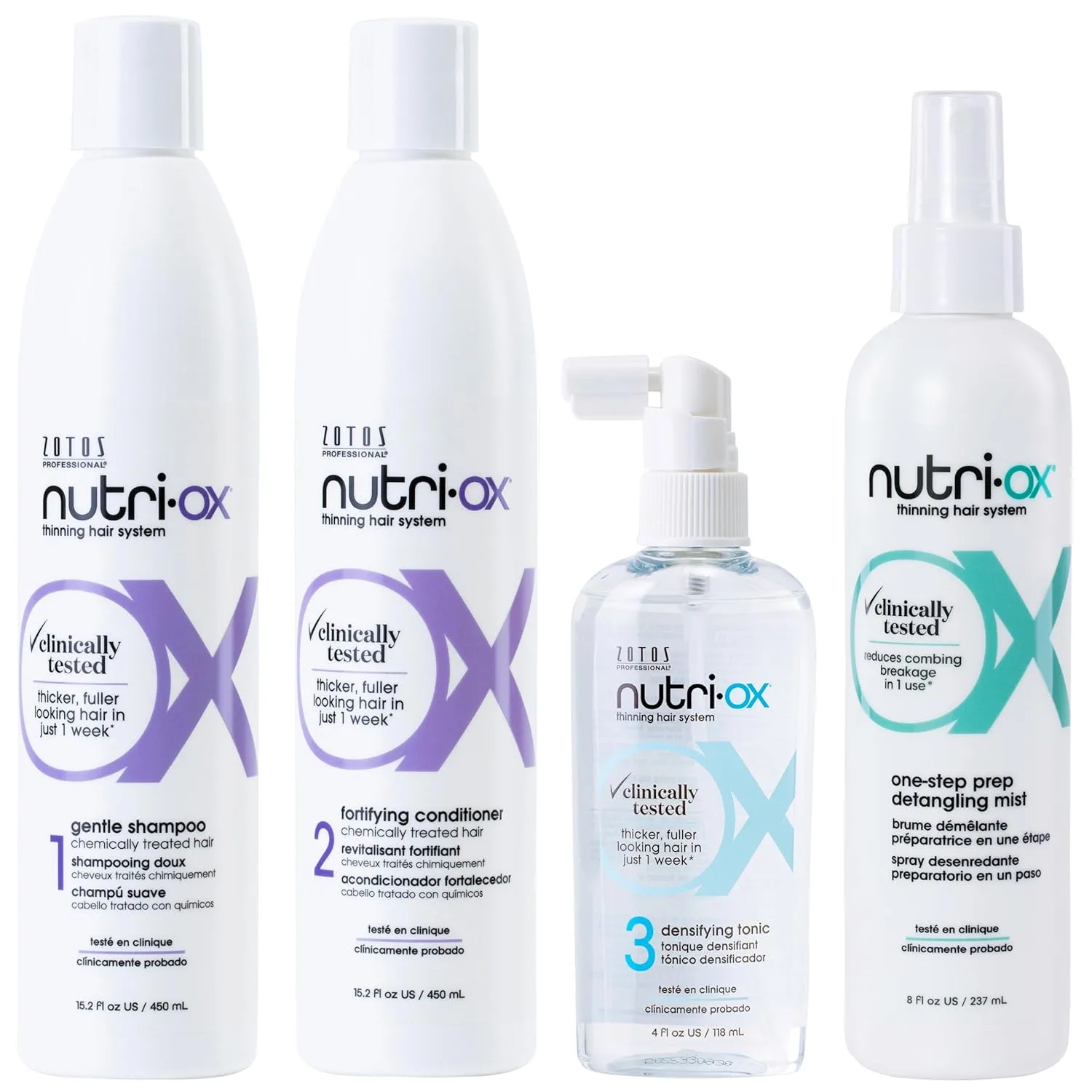 Nutri-Ox Gentle шампунь, кондиционер, тоник и спрей для легкого расчесывания для окрашенных и редеющих волос, для более густых и объемных волос, клинически и дерматологически протестировано, с мятой, безопасно для цвета, 450 мл