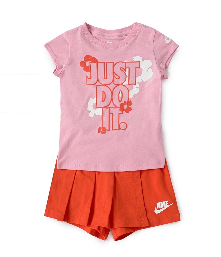 

Комплект из 2 предметов с короткими рукавами и цветочным принтом Nike Little Girls 2T-6X Just Do It, красный