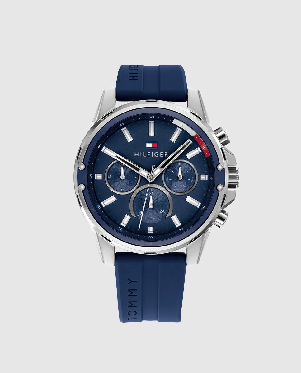 

Многофункциональные синие силиконовые мужские часы Tommy Hilfiger 1791791, синий