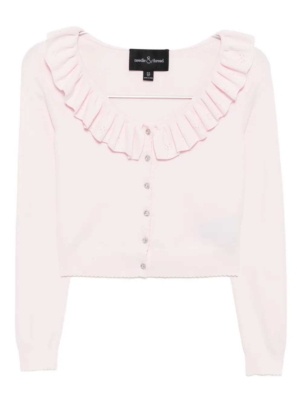 

Укороченный кардиган с ажурной отделкой Needle & Thread, розовый