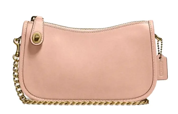 

COACH Кожаная сумка Swinger через плечо, Pochette, сумка через плечо, кроссбоди, женская сумка Nude Pink