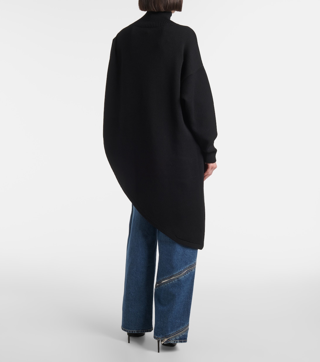 Асимметричный свитер с накидкой и воротником-стойкой Alaïa, Noir Alaia — фото 3