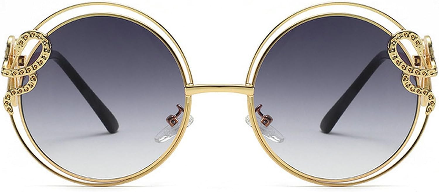 

Винтажные круглые солнцезащитные очки для женщин, увеличенного размера, 2025 год, роскошные очки в металлической оправе, нестандартная форма, солнцезащитные очки для женщин, защита от УФ-излучения UV400 mincl, Gray