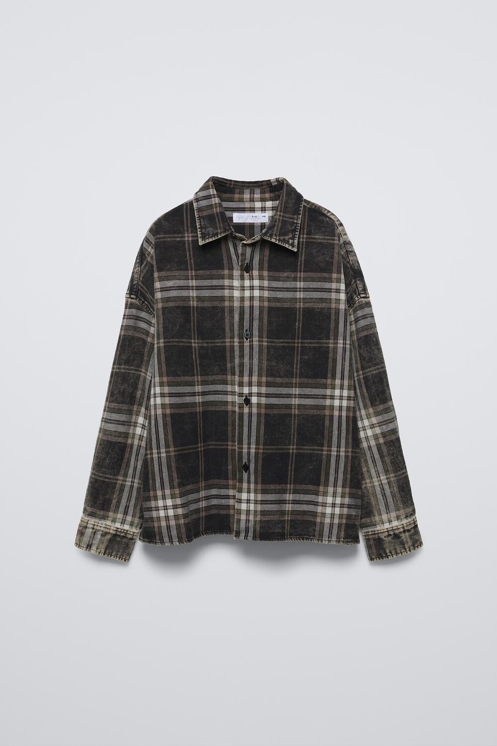 

Рубашка в клетку с кислотной стиркой ZARA, серый