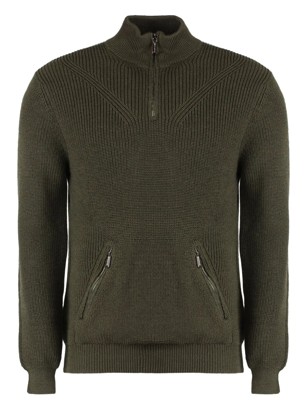

Пуловер в рубчик с воротником на молнии Moorer, зеленый