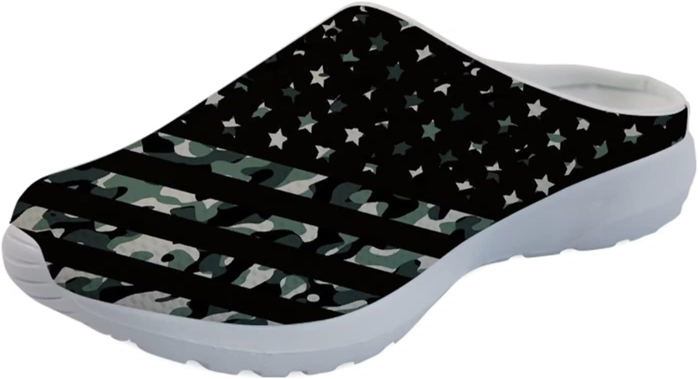 

Женские слипоны-мюли Forchrinse Black Bat Cobweb, мужские садовые сабо, сетчатые прогулочные туфли для повседневной носки, работы и спортзала, American Flag Camo