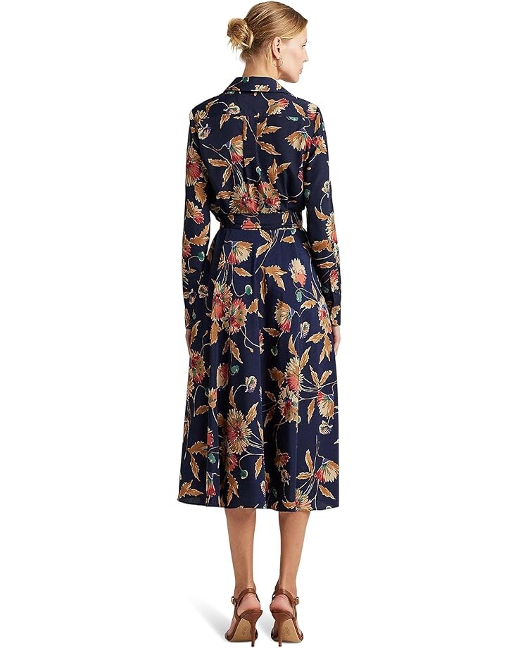 

Платье LAUREN Ralph Lauren Floral Surplice Crepe Midi Dress, цвет Navy/Tan/Multi