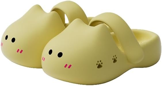 

Милые тапочки с кошкой, домашние тапочки для мужчин и женщин, мультяшная кошка, для дома и улицы, с толстой подошвой, нескользящие пляжные туфли Generic, желтый