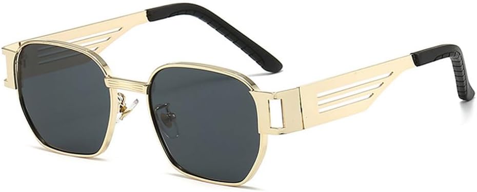 

Мужские солнцезащитные очки в стиле панк с металлическим блеском, ретро-очки с защитой от УФ-излучения UV400, женские солнцезащитные очки с широкими дужками и полыми дужками TKKTLLT, Golden Gray