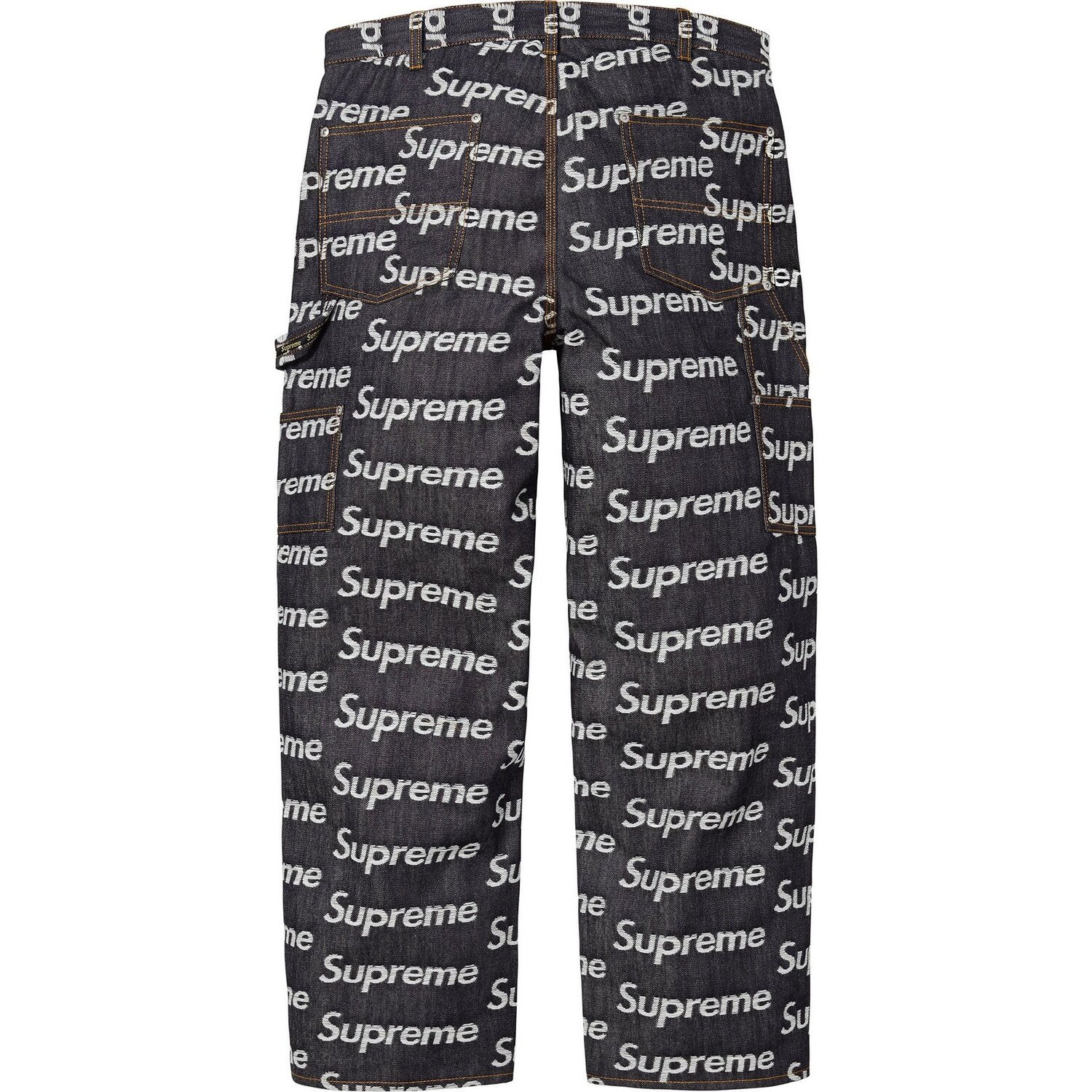 Джинсы FW25 WEEK10 с жаккардовыми логотипами и двойными коленями Supreme, индиго — фото 2