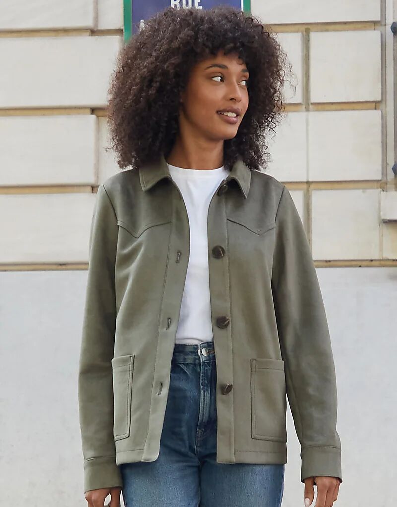 

Замшевая куртка с отделкой в ​​виде кокетки Threadbare, оливкового цвета