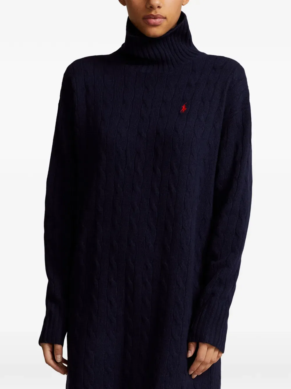 Платье-миди с высоким воротником и косами Polo Ralph Lauren, синий — фото 4