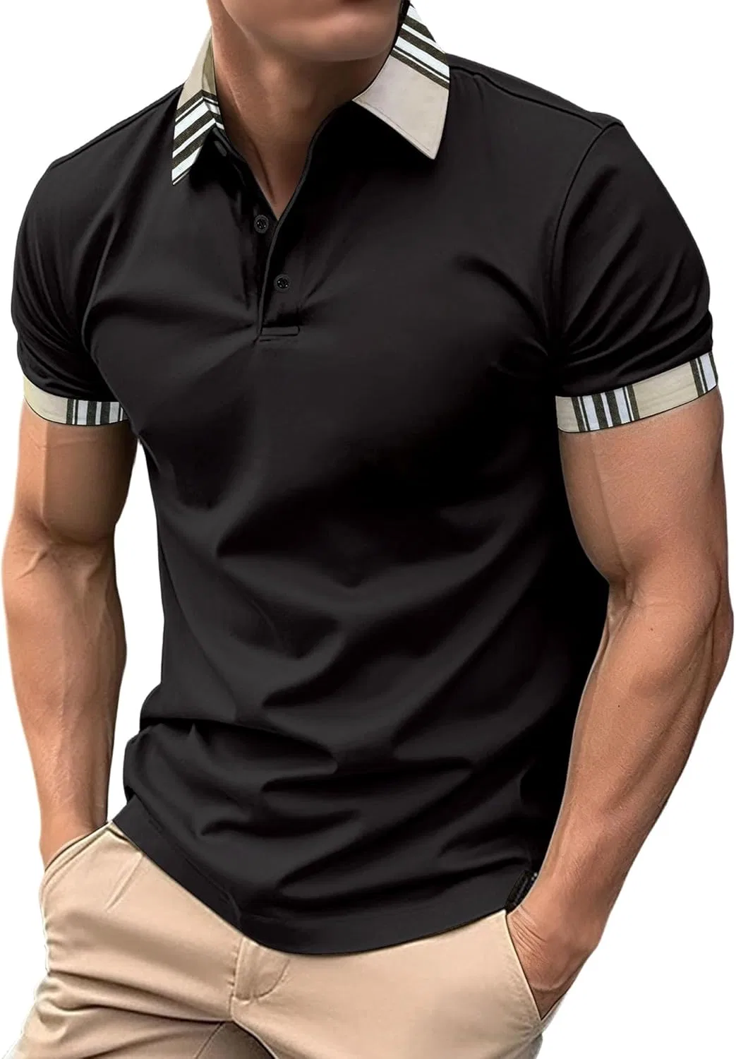 Поло для активного отдыха мужское Slim Fit с контрастной отделкой, Black