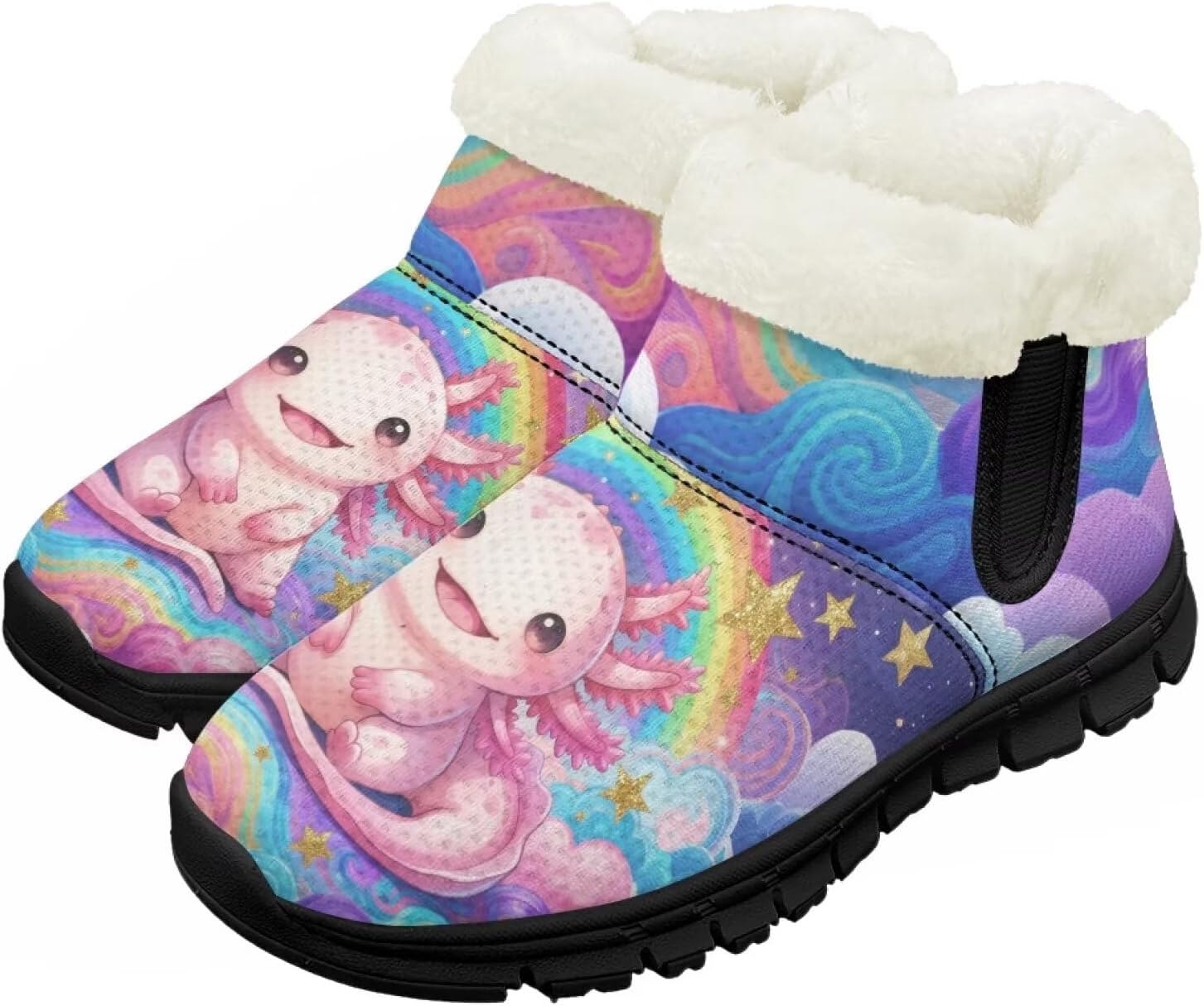 

Мальчики Девочки Зимние Ботинки Теплые Слипоны Снегоступы Удобная Обувь Для Дома И На Улицу Легкие Детские Меховые Тапочки Chririnla, Rainbow Axolotl