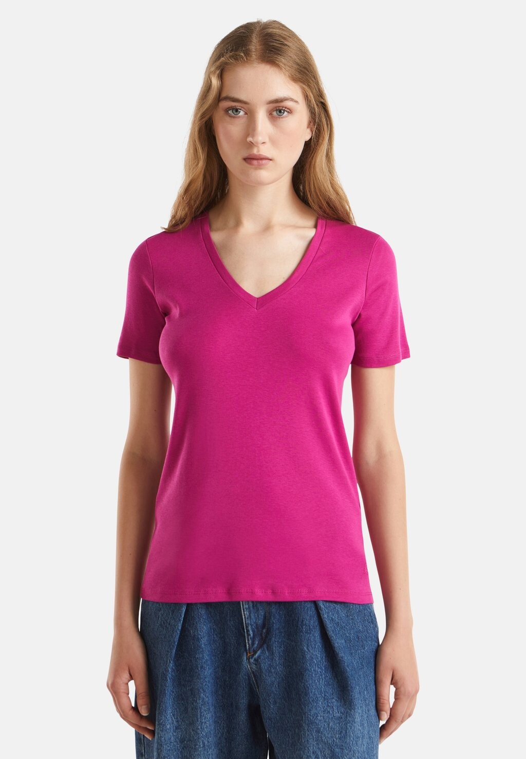 

Базовая футболка WITH V NECK United Colors of Benetton, розовый
