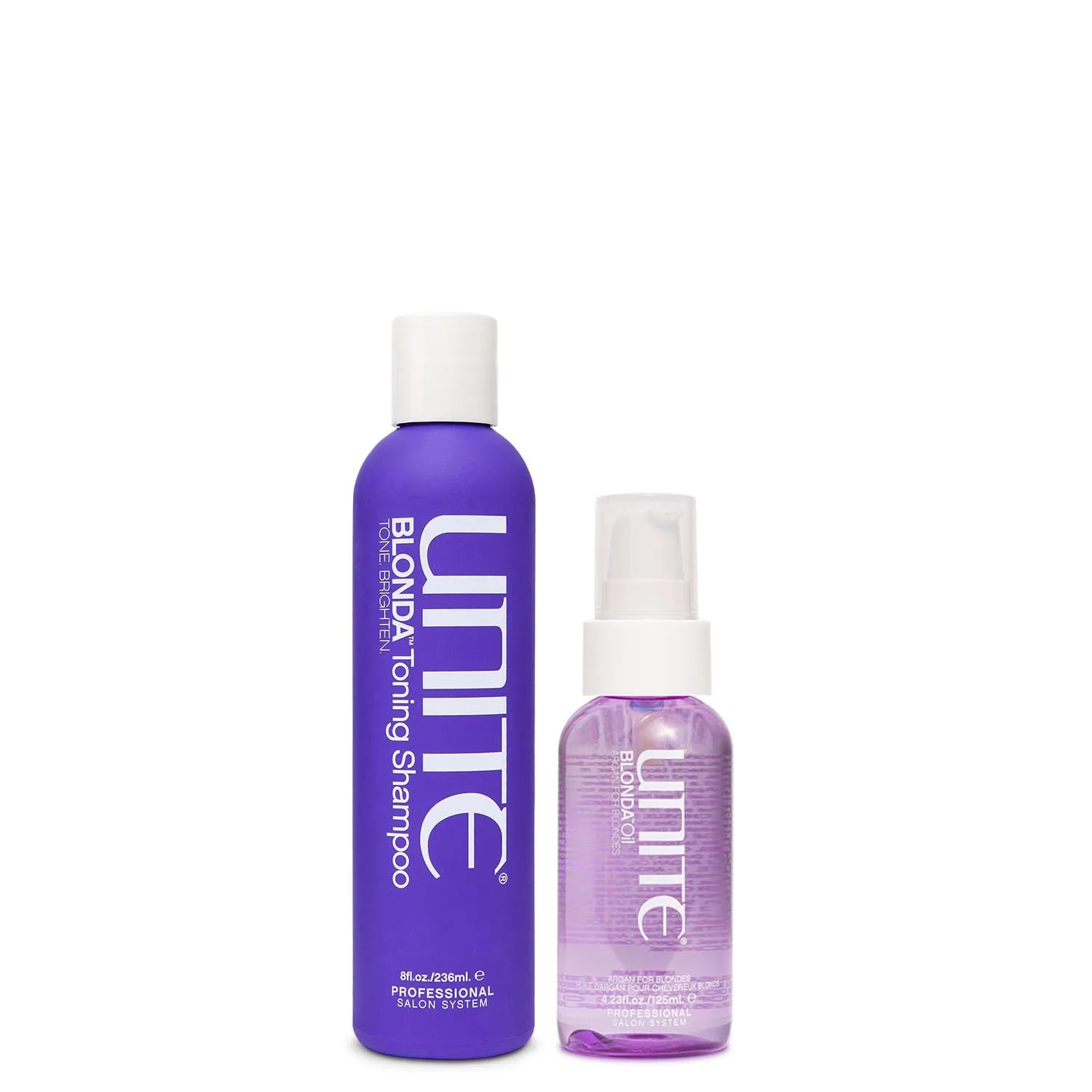UNITE Hair - тонирующий шампунь и масло BLONDA - тонирует за 60 секунд, восстанавливает, запечатывает и придает блестящий вид - для осветленных и светлых волос, 8 жидких унций и 4,23 жидких унции, Purple