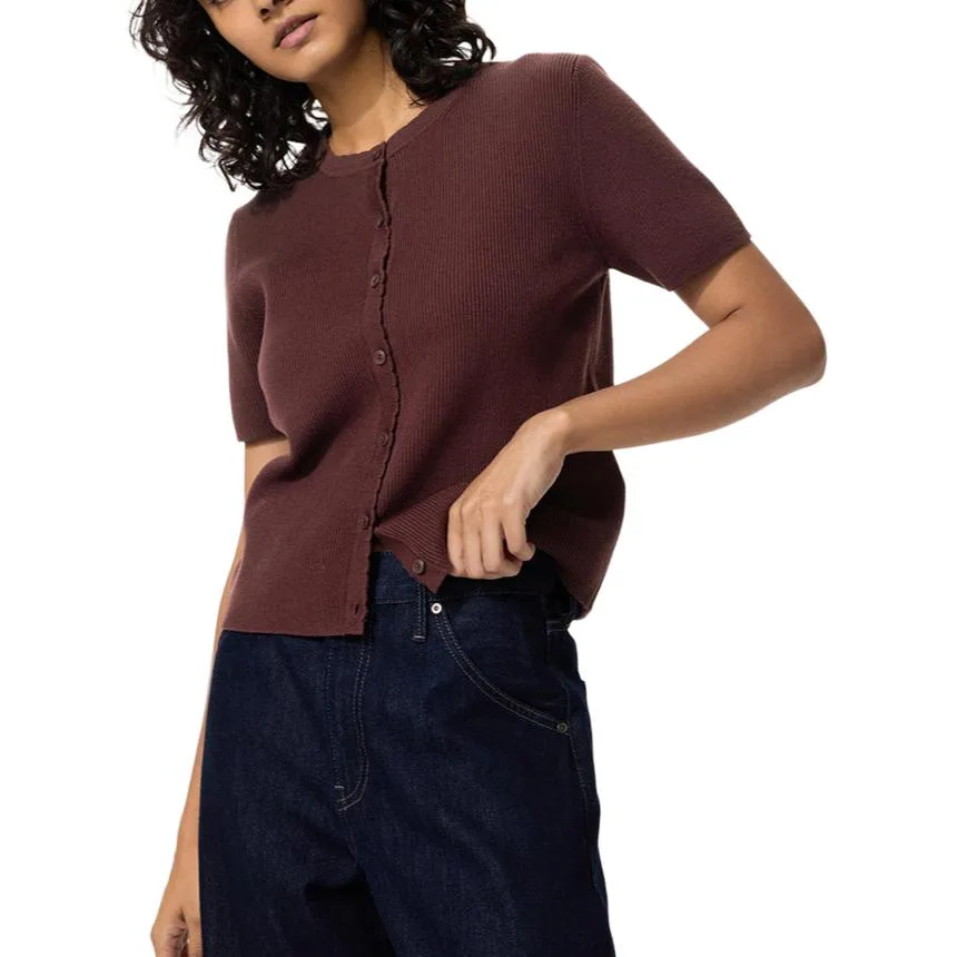 UNIQLO Кардиган с круглым вырезом темно-умбра
