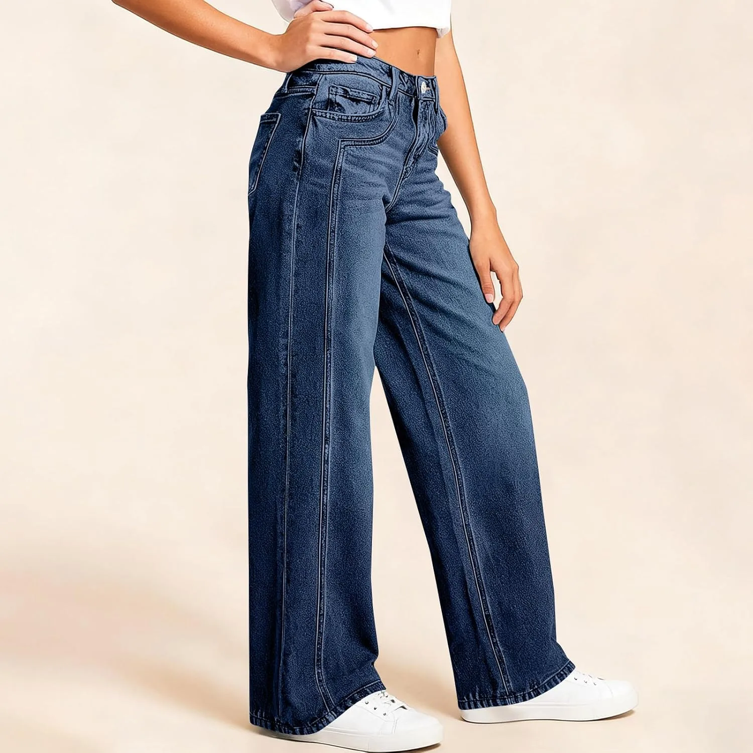 Джинсы High Waisted для женщин, прямые, свободные — фото 3