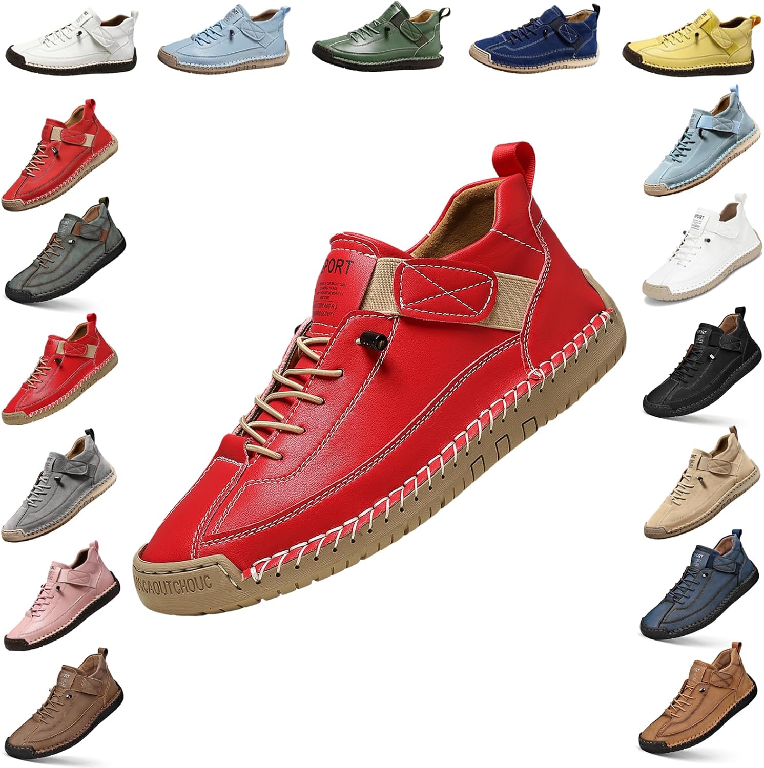 

YTINGNICE Унисекс ортопедические ботинки на щиколотку, ручная работа, кожа с липучкой, поддержка свода стопы, обувь для ходьбы без шнурков, красный