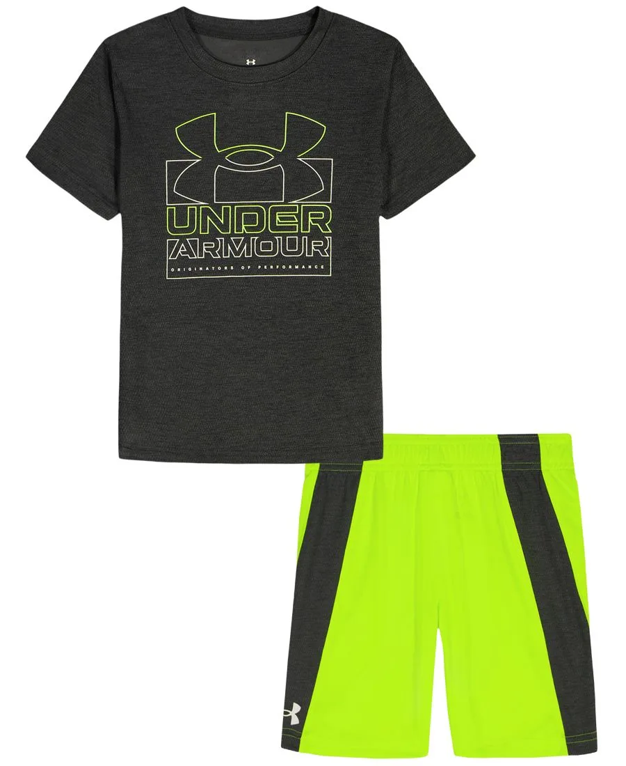 Детский комплект из футболки с круглым вырезом и шорт (2 размера, 2T-7) Under Armour, черный/neon