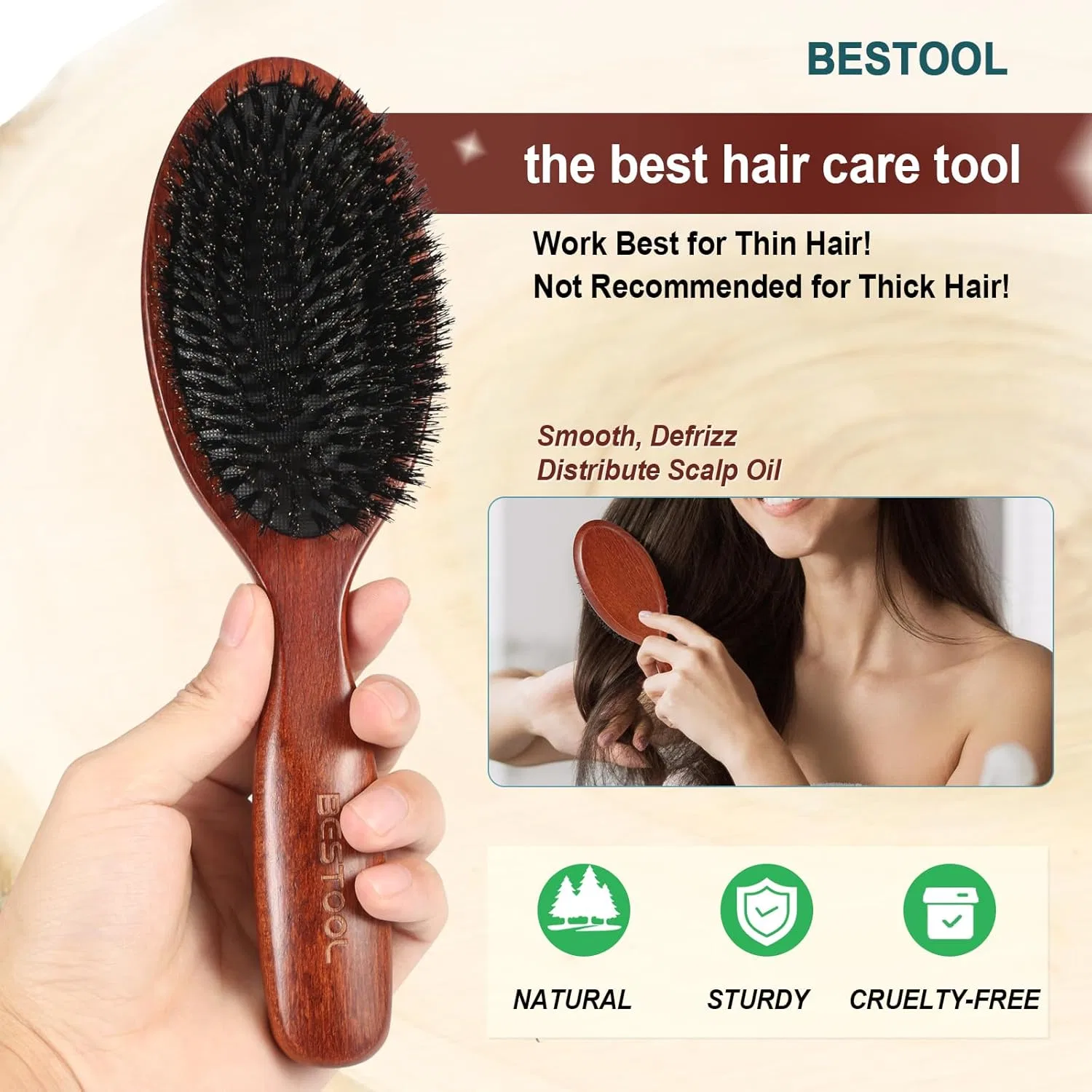 Щетка для волос со 100% щетиной кабана от BESTOOL Bestool — фото 3