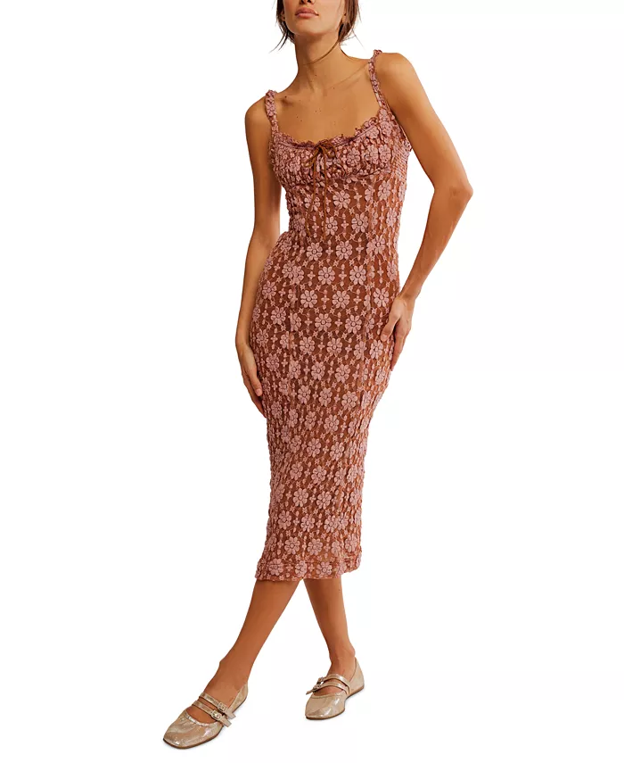 

Женское платье Lucinda Lace без рукавов миди Free People, коричневый