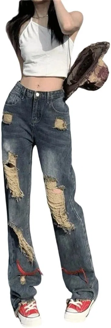 Джинсы прямые женские Embroidered, F7912blue