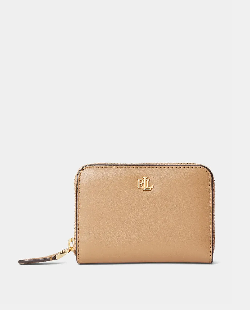 

Маленький кожаный кошелек на молнии Lauren Ralph Lauren, темно-коричневый
