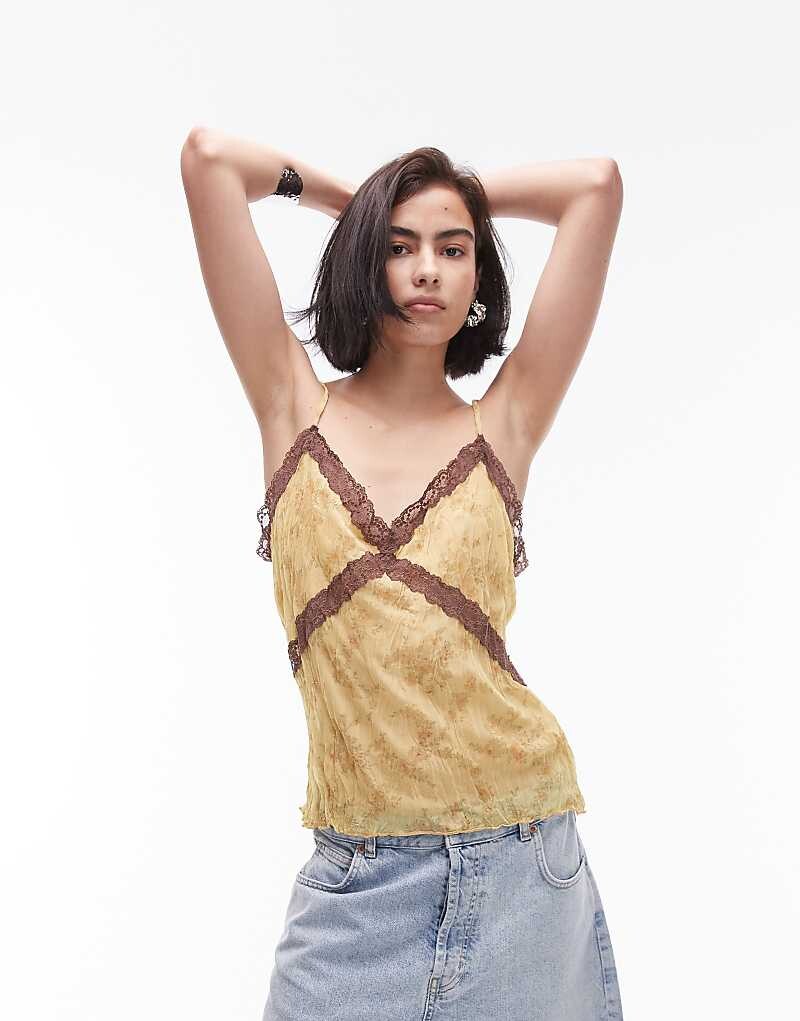 

Желтая кружевная кофта Topshop – с цветочным кружевом