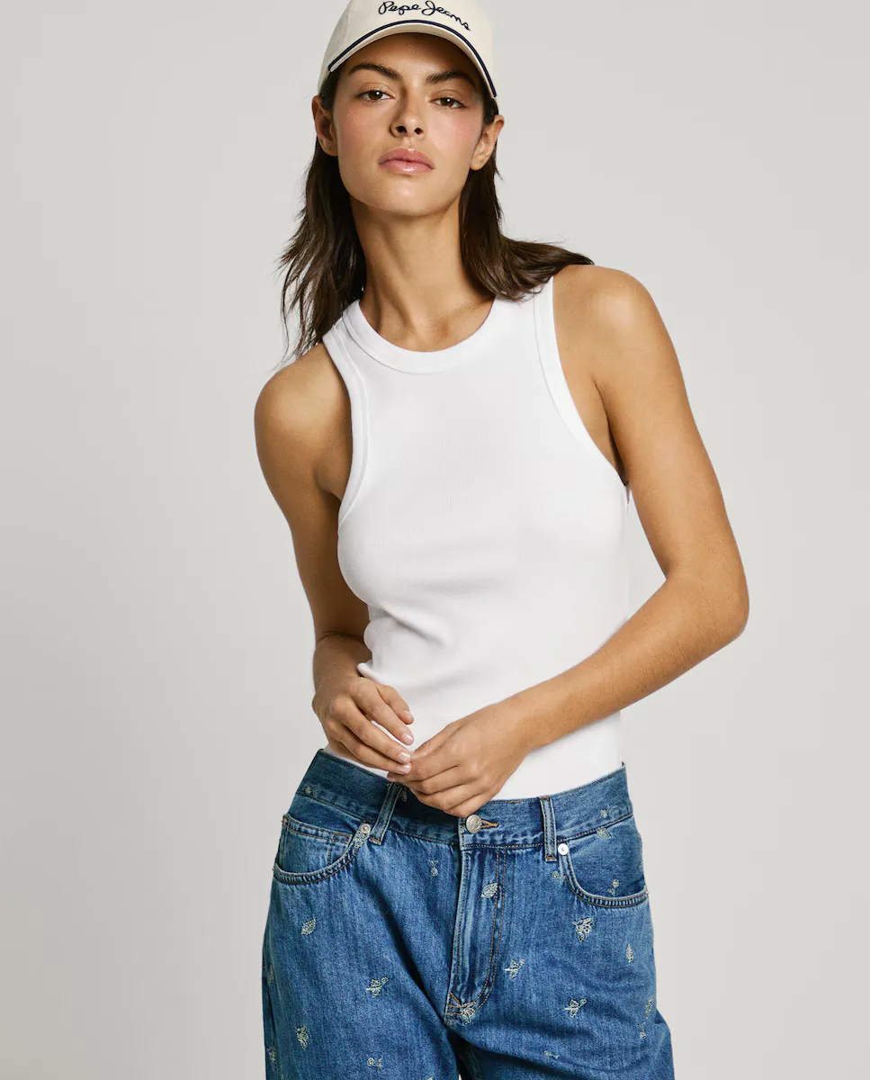 

Женский топ без рукавов в рубчик Pepe Jeans, белый