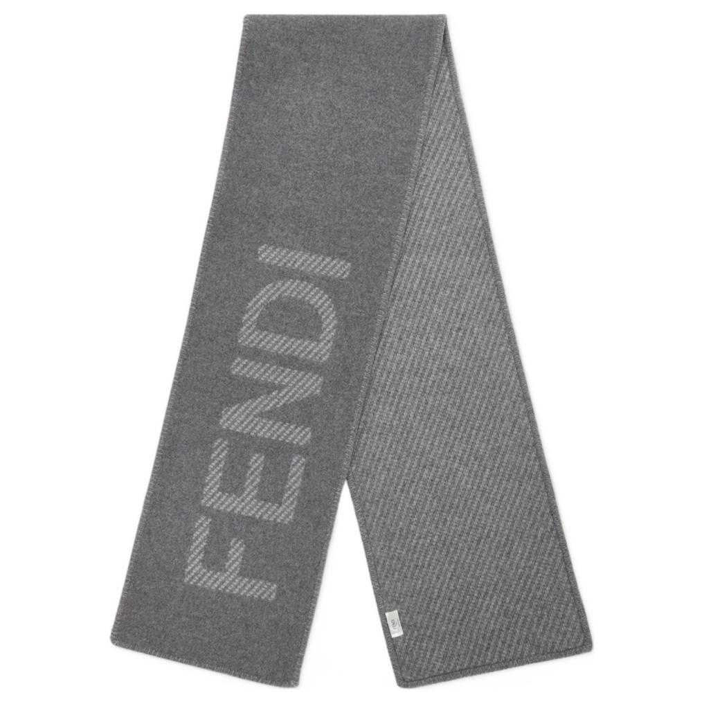 

FENDI Женский шерстяный вязаный шарф серого цвета