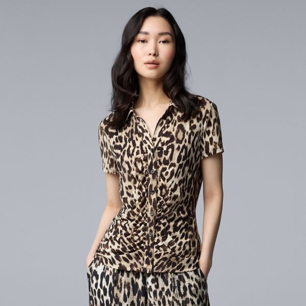 

Женская рубашка с рюшами спереди Simply Vera Vera Wang, цвет beige leopard spots