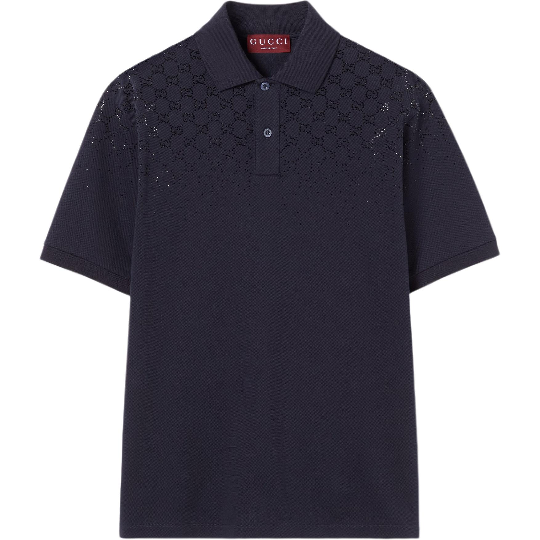 

Хлопковая рубашка-поло пике с кристаллами Gucci, темный синий