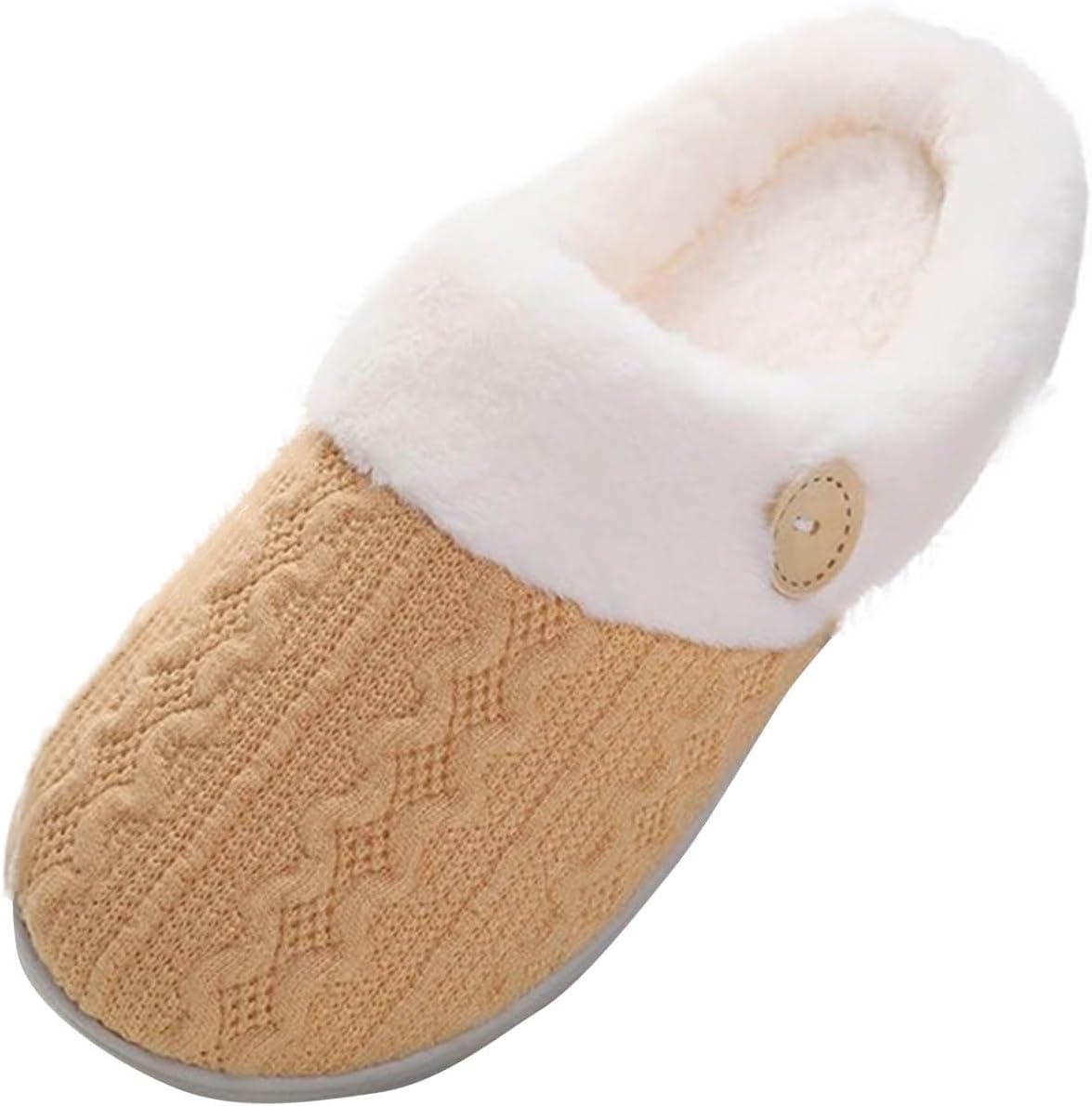 

Женские зимние тапочки с теплым мехом, домашние тапочки с мемори-пеной, мягкие пушистые тапочки, уютные вязаные удобные шлепанцы для дома и улицы Generic, желтый