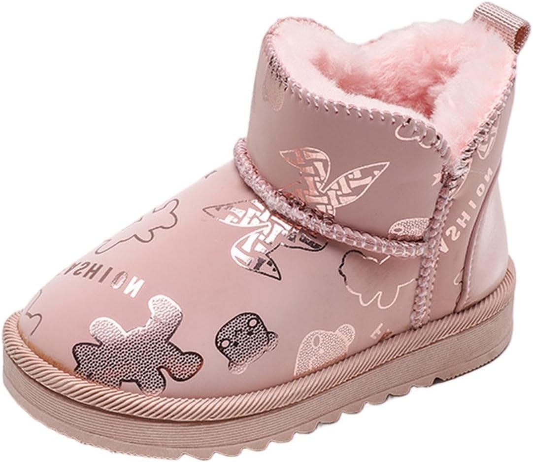 

Зимние сапожки для девочек-подростков с меховой подкладкой, короткие ботинки с милым принтом медвежонка, теплые детские ботинки для детей 12M-12T Zzalalana, Pink