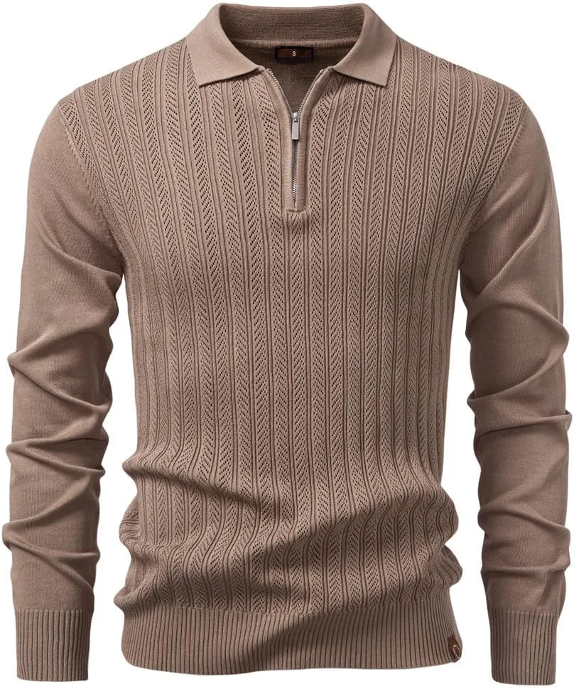 

Мужской свитер-поло с застежкой на четверть, Slim Fit, вязаный с текстурой твил Voyagile