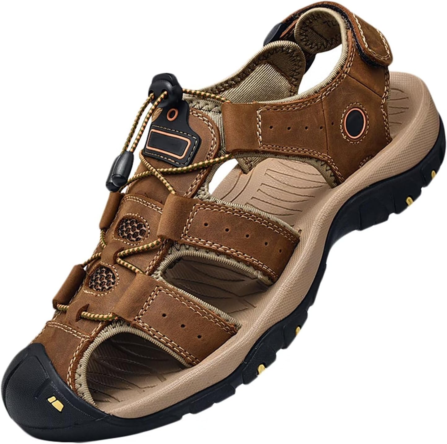 

Мужские кожаные сандалии, дышащие, с закрытым носком, водонепроницаемые, противоскользящие, для прогулок и походов, летние пляжные тапочки Hnvavq, E